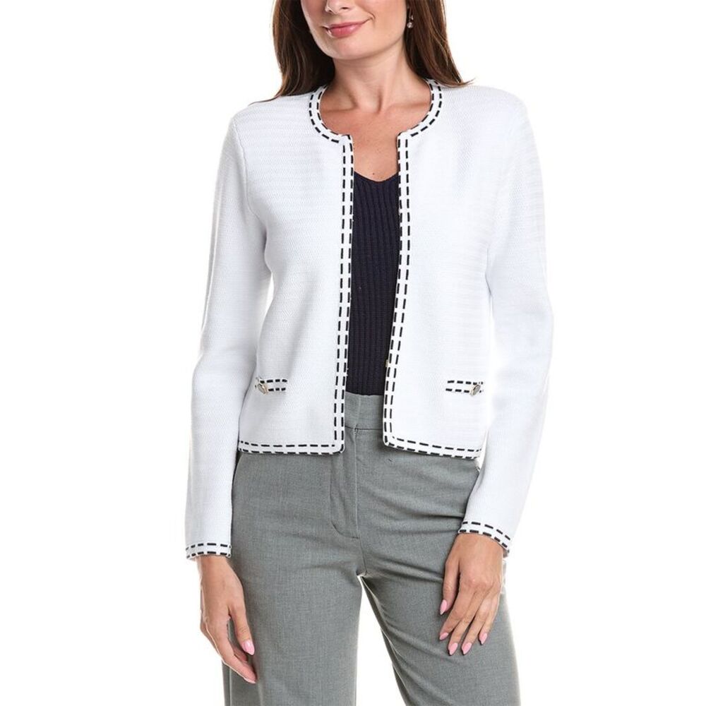 St. John Womens  Ticking Trim Crew Jacket, White